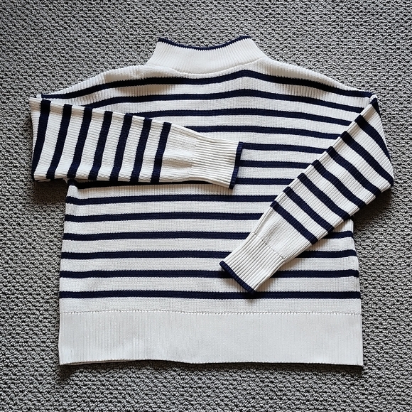 Land's End Cotton 1/4 Zip Navy and White Stripes Women's Sweater Size L - Picture 8 of 8